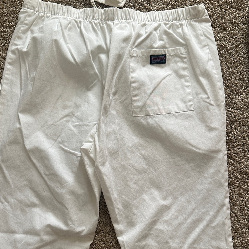 Cherokee White Women's Blouse with neckline detail & 2 pair of scrub pants FREE! - Picture 7 of 16